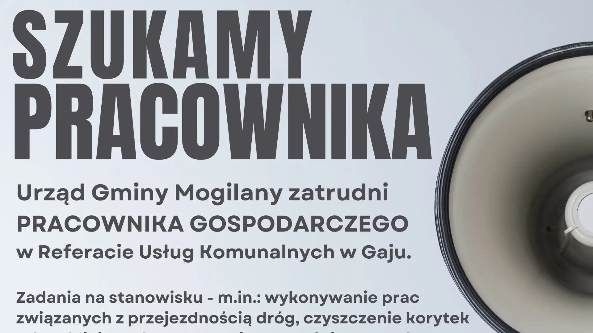 Ogłoszenie Pracownik Gospodarczy - w Referacie Usług Komunalnych w Gaju 
