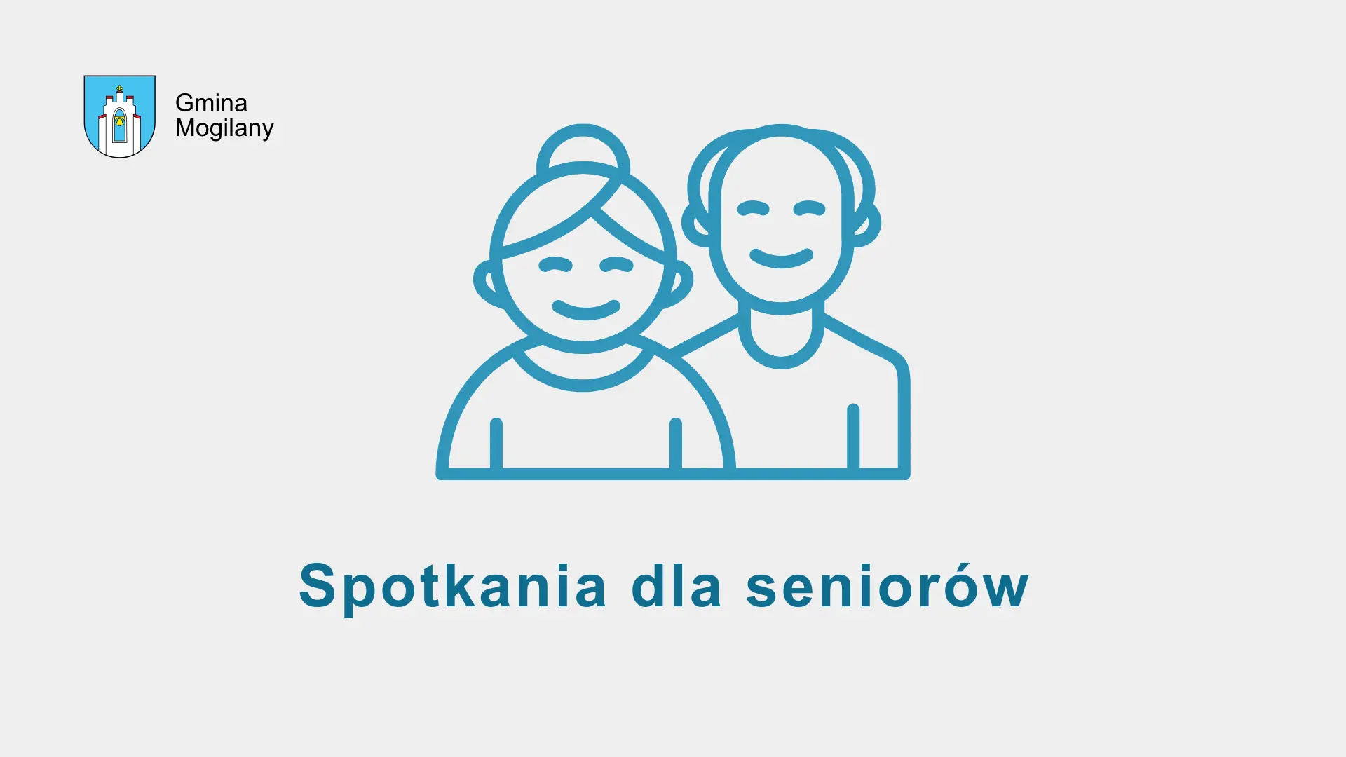 Grafika przedstawiająca uśmiechniętą babcię i dziadka. Napis: spotkania dla seniorów