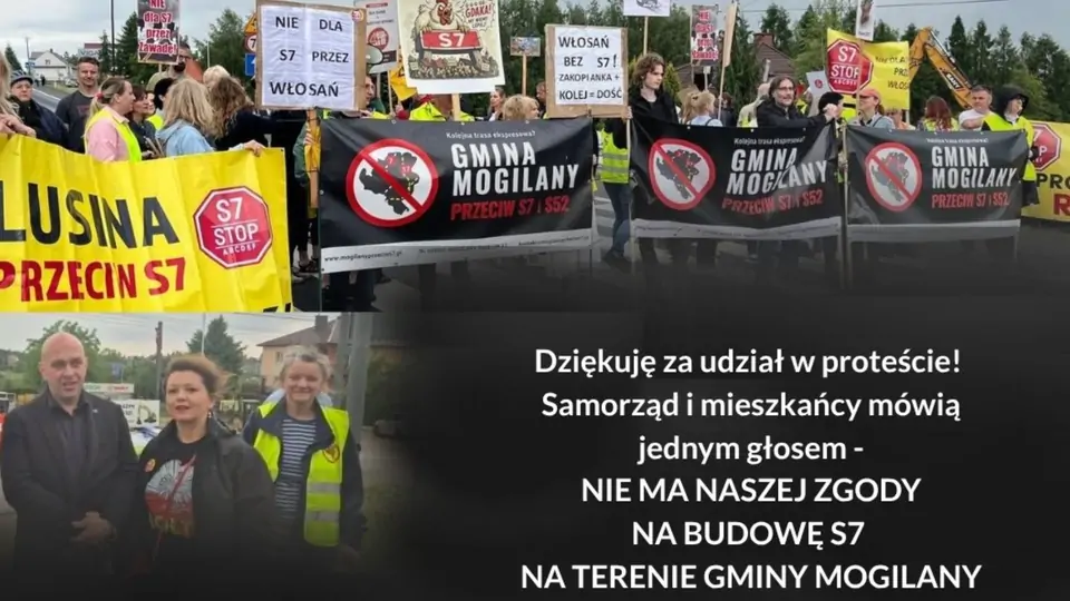 Wójt Gminy Mogilany składa serdeczne podziękowanie wszystkim mieszkańcom, którzy wzięli udział w środowym proteście przeciwko budowie drogi S7 na terenie naszej gminy.