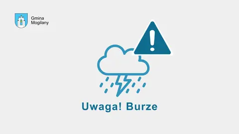 grafika z napisem: uwaga! burze