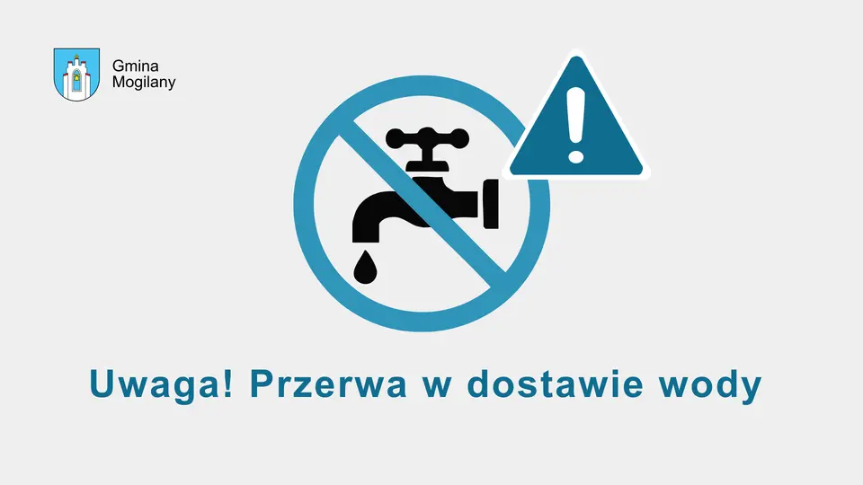 grafika + napis: przerwa w dostawie wody