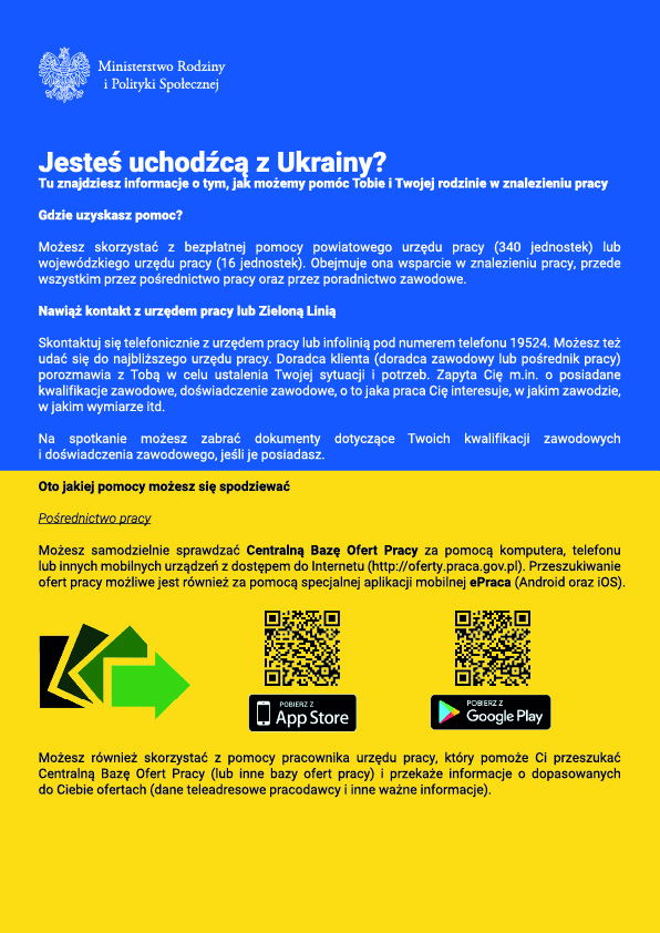 Informacja dla uchodźców - ulotka