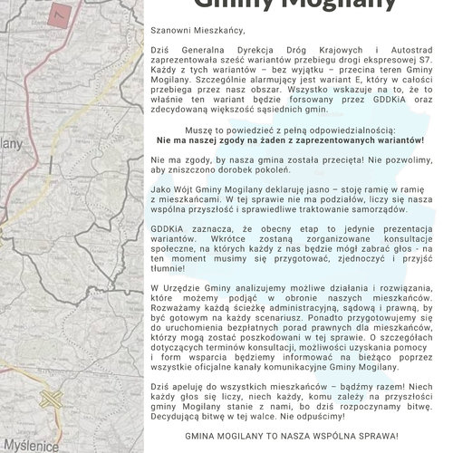 Obraz główny aktualności o tytule Oświadczenie Wójta Gminy Mogilany w sprawie planowanej budowy nowego odcinka drogi ekspresowej S7