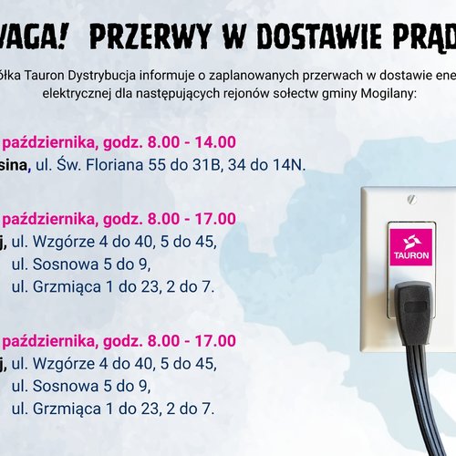 Obraz główny aktualności o tytule Przerwy w dostawię prądu w miejscowościach Gaj i Lusina