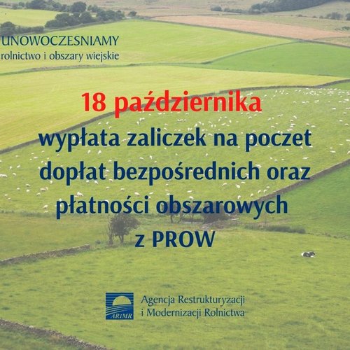 Obraz główny aktualności o tytule Startuje wypłata zaliczek na poczet dopłat bezpośrednich oraz płatności obszarowych z PROW 