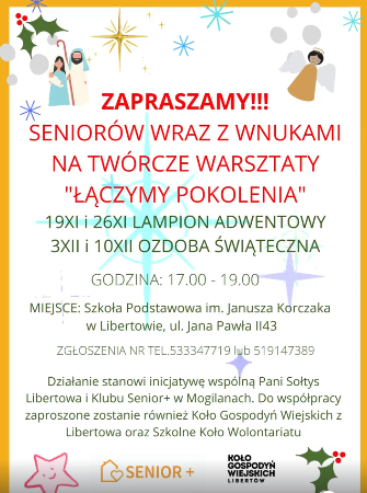 Obraz główny aktualności o tytule Serdecznie zapraszamy Seniorów na warsztaty 