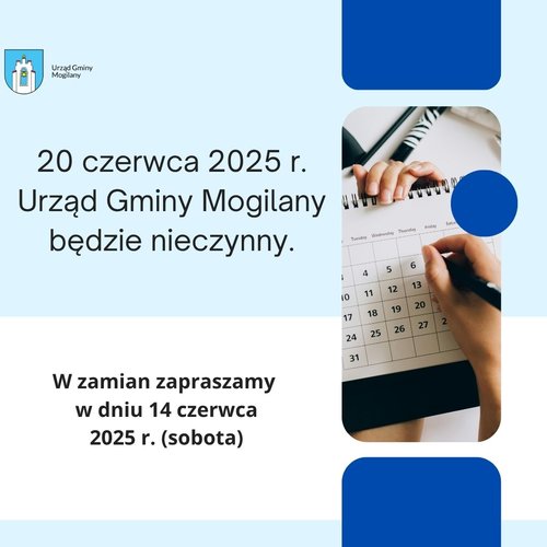 Obraz główny aktualności o tytule INFORMACJA - 20.06.2025 r. Urząd Gminy Mogilany będzie nieczynny 