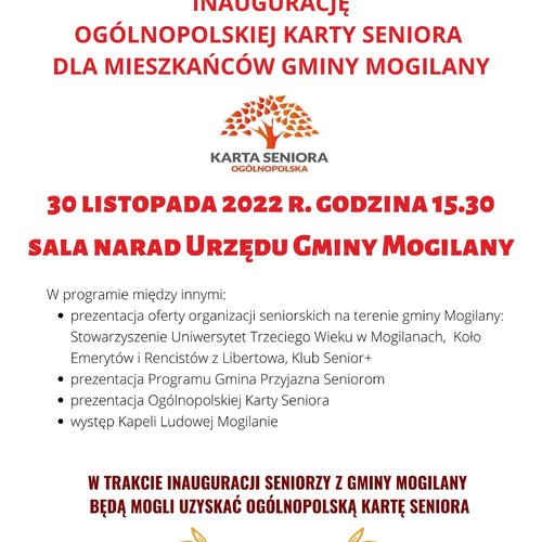 Obraz główny aktualności o tytule INAUGURACJA PROGRAMU Gmina Przyjazna Seniorom - Ogólnopolska Karta Seniora w Gminie Mogilany. 