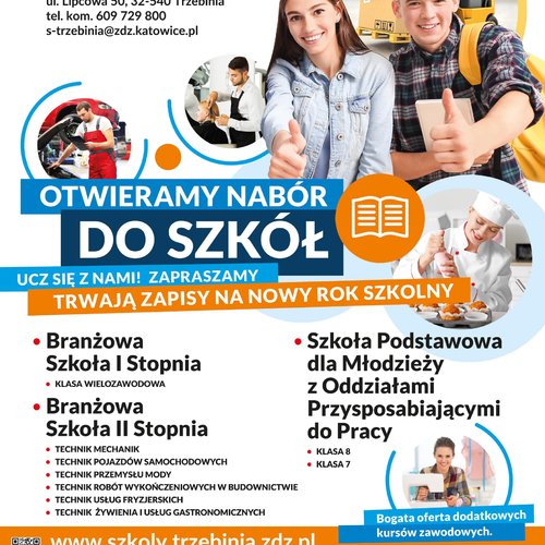 Obraz główny aktualności o tytule INFORMACJA o trwających naborach do szkół w Trzebini 